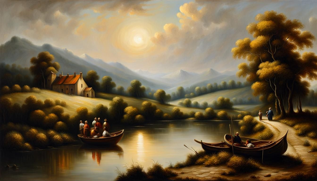 Dramatic Landscape Painting in Rembrandt Style