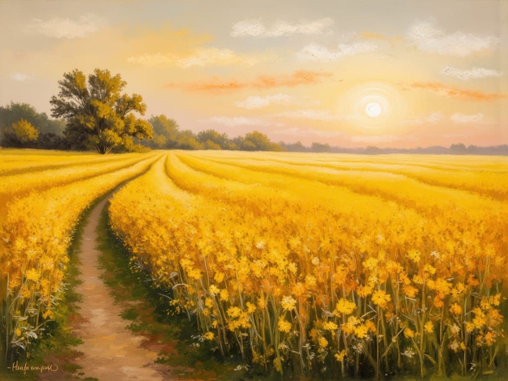 Monet Inspired Sunflower Field at Sunset