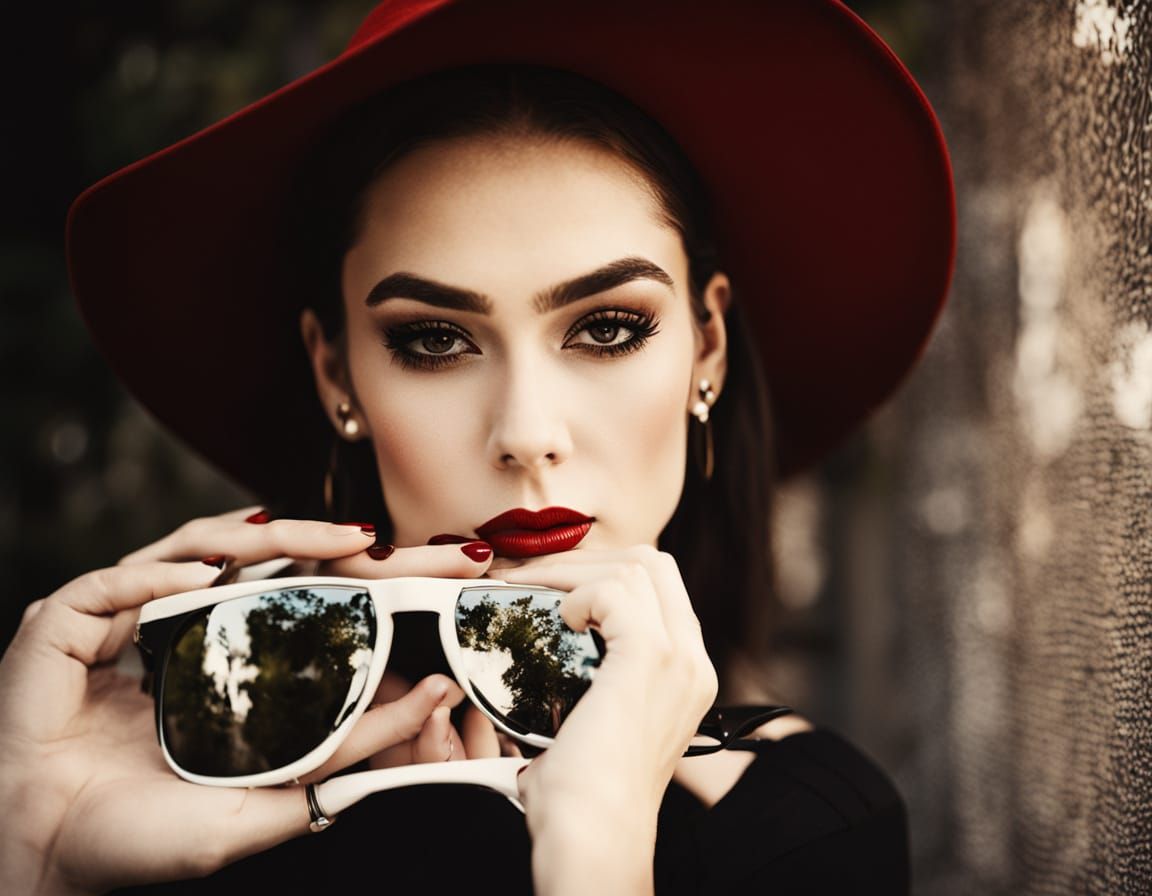 Glamour Portrait of Woman by Pool in Sunglasses