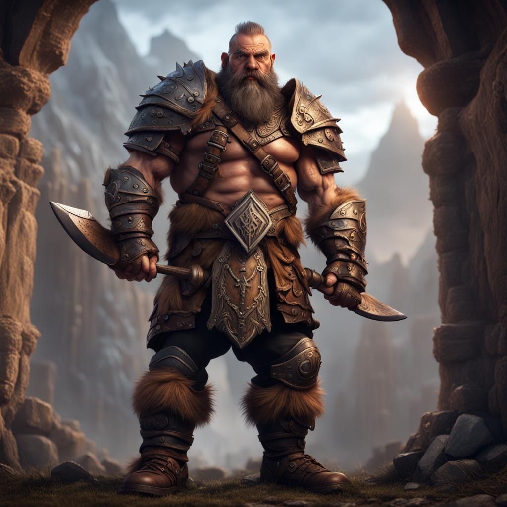 Detailed Dwarf Barbarian in Leather Armour