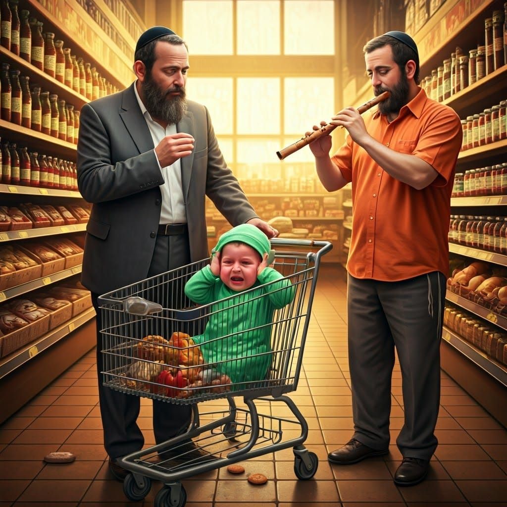 Baby Cries in Supermarket: Colorful Spice Market Scene