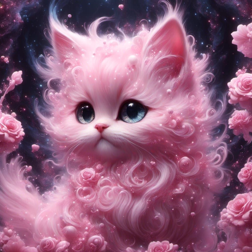Pastel Pink Chibi Kitten with Sparkle Effect