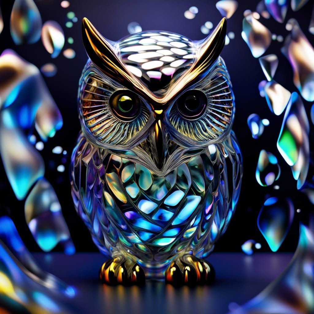 Blown Glass Owl with Broken Glass Effect