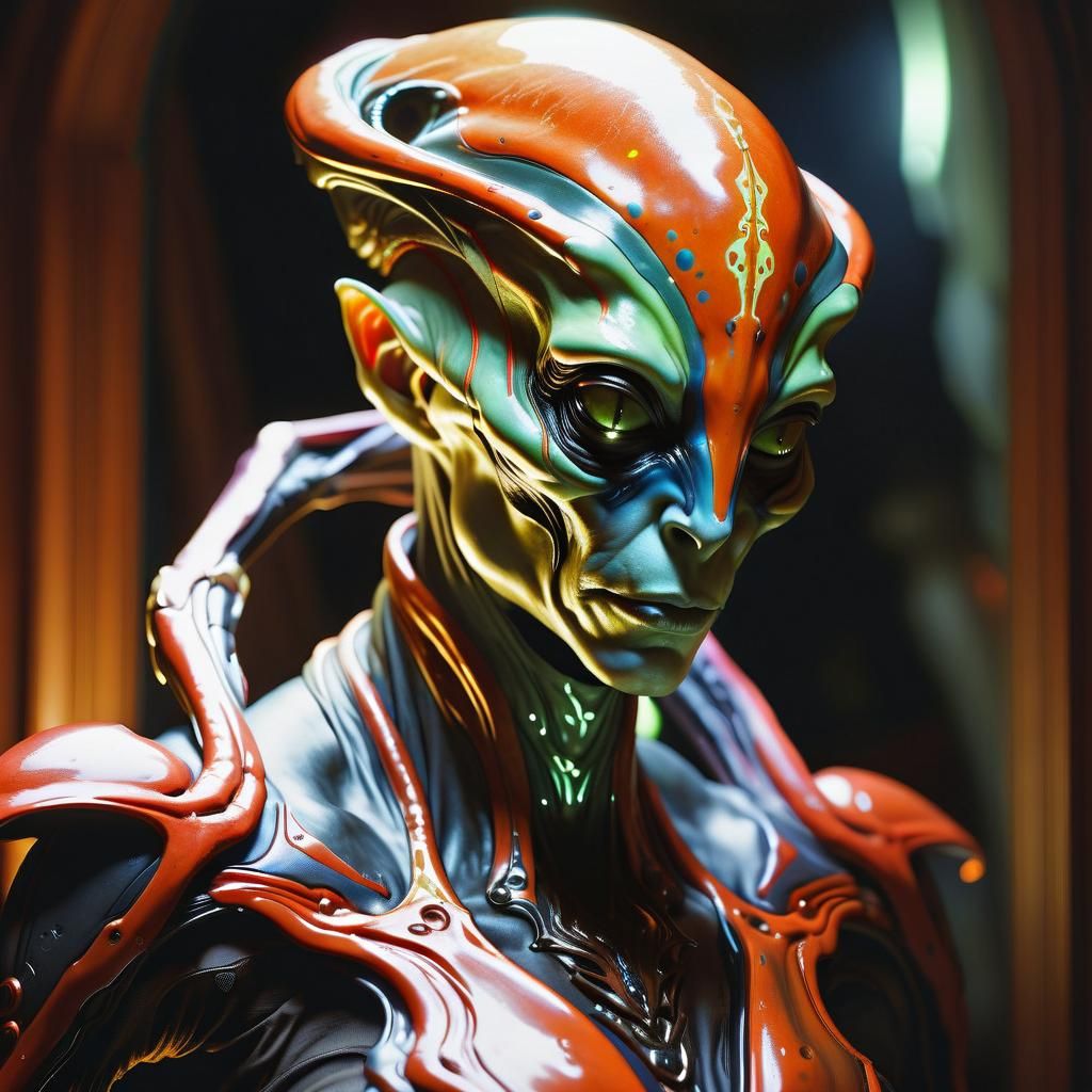 Ominous Alien Warframe Portrait in Dark Fantasy Style
