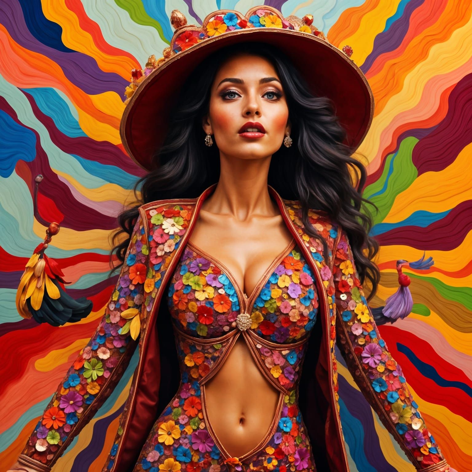 Vibrant Woman in Sequins, Inspired by Hobo-Stew Style