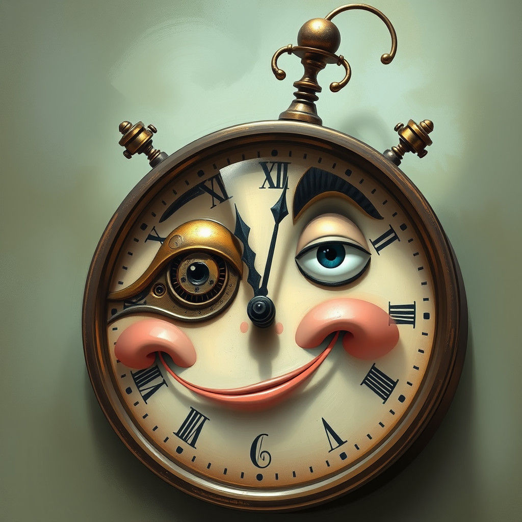 Surrealist Clock Face Changes Expressions with Time