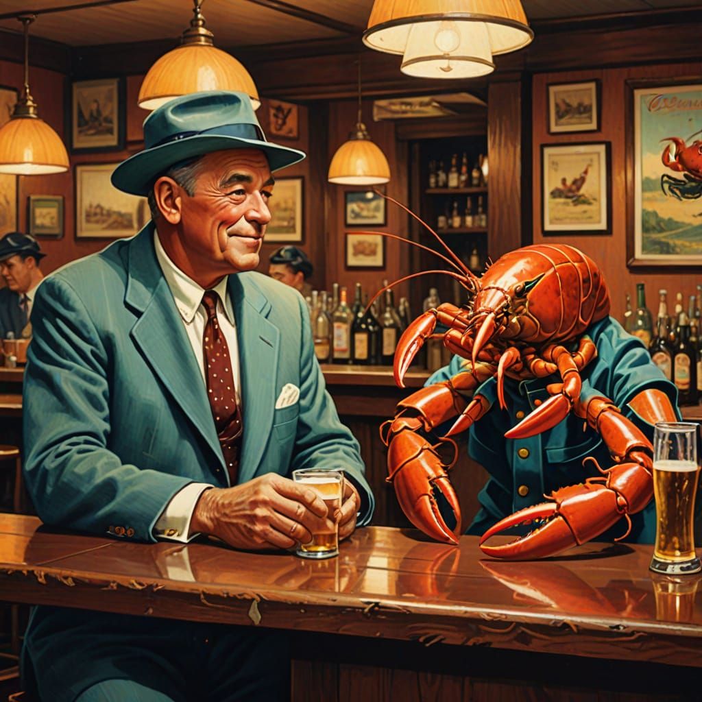 Lobster and Crab Enjoy a Night Out in Retro Style