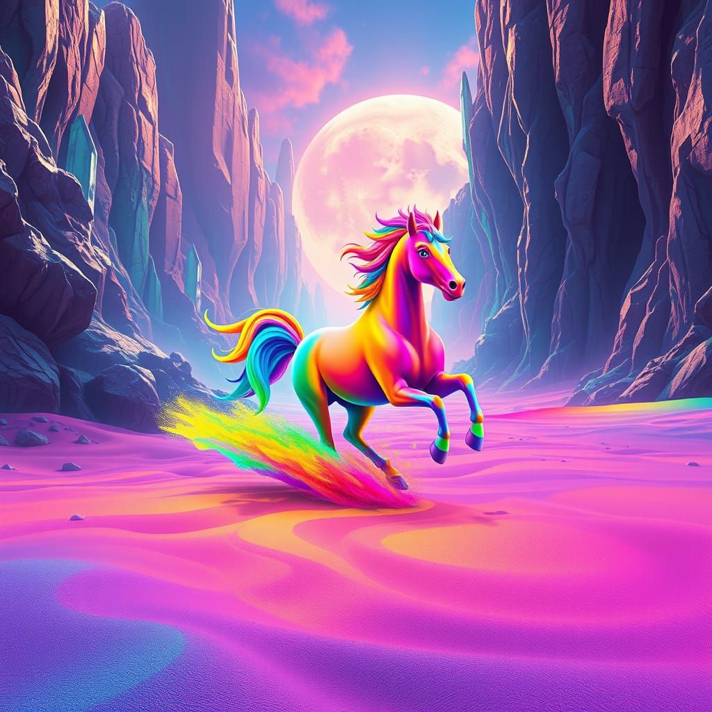 Vibrant Horse Gallops Through Ancient Crystalline Landscape ...