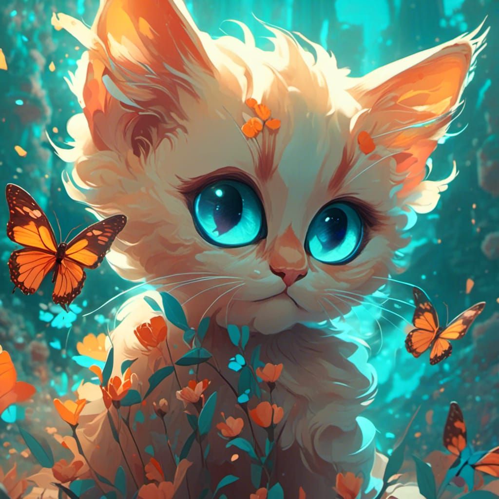 Siamese Kitten and Butterfly Concept Art
