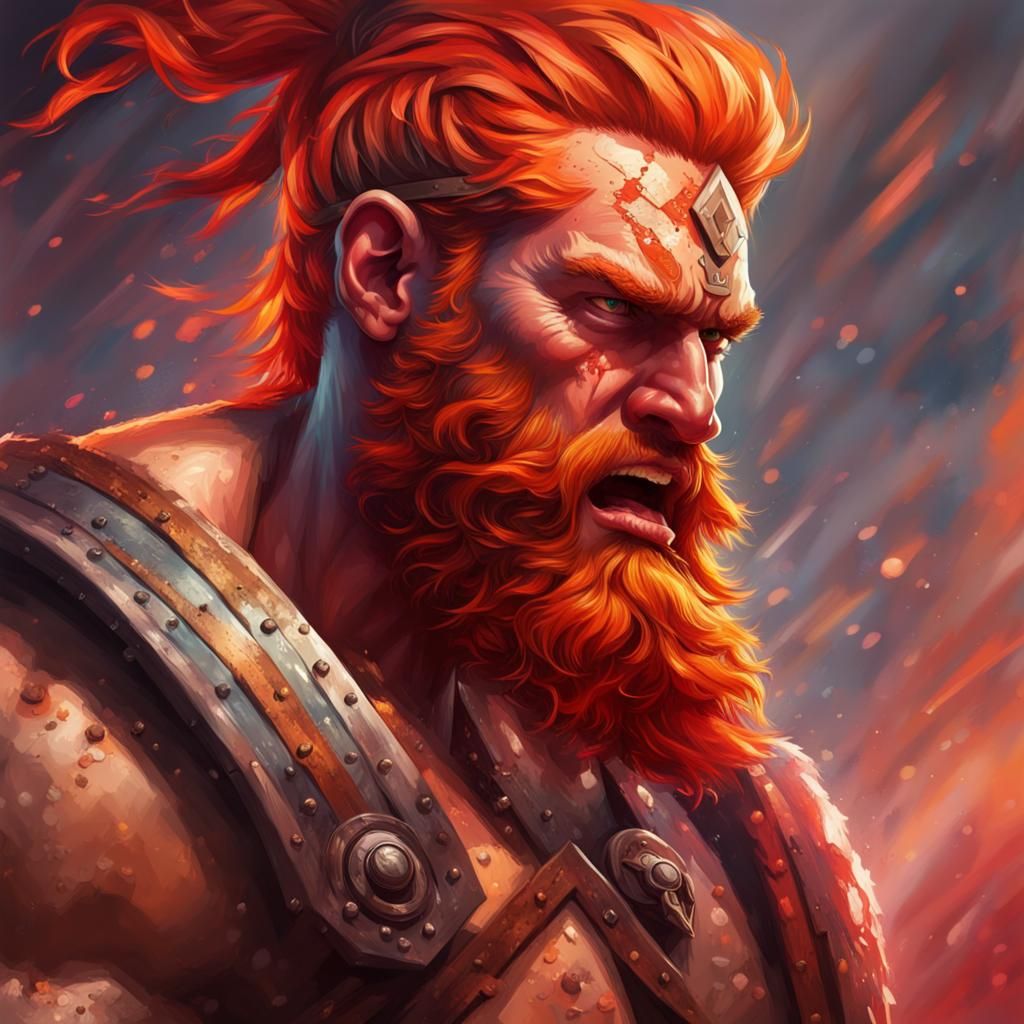 Furious Redhead Barbarian Conquers World: Hyperrealistic Spl...