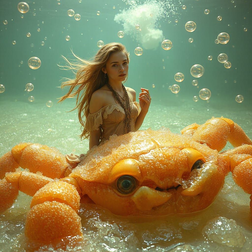 Woman on Gummy Crab in Soda Sea