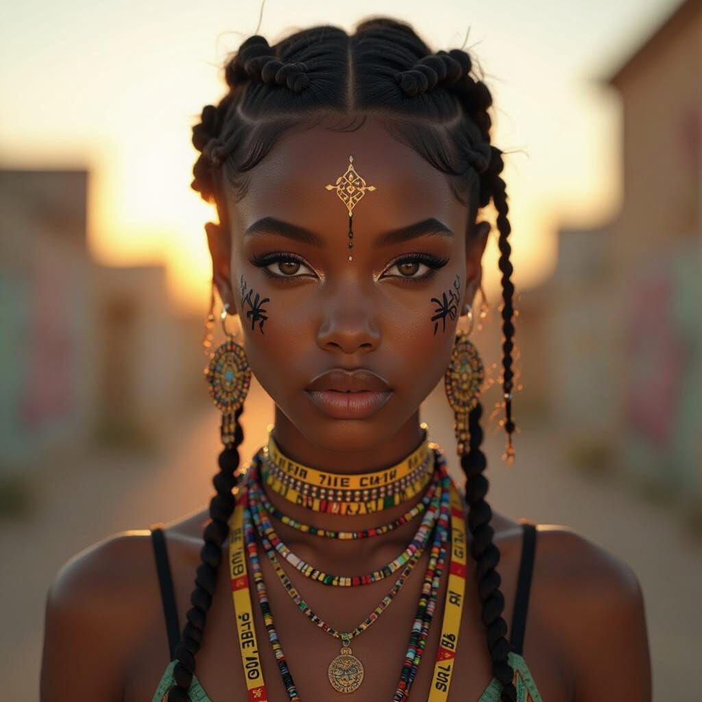 Black Girl's Defiant Gaze in Detailed Matte Painting