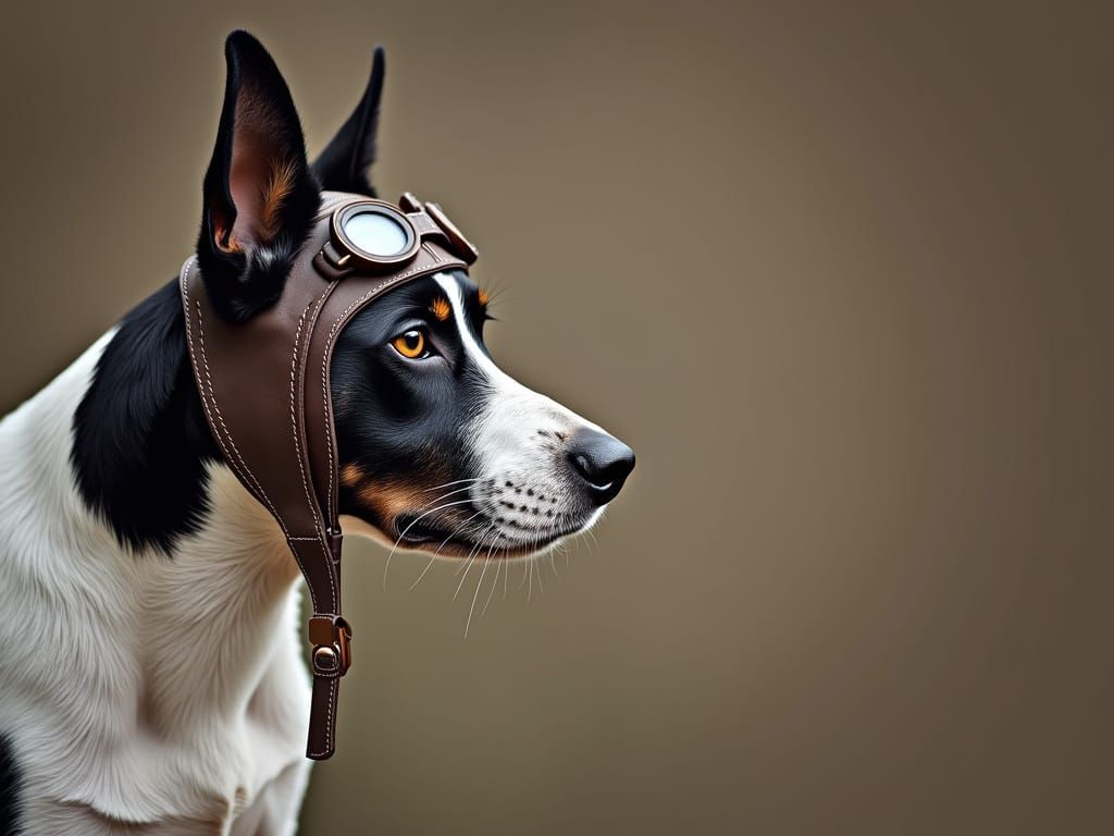 Dramatic Profile View of a Dog in Vintage WWII Pilot Hat