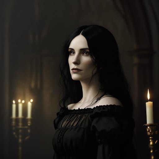 Irish Woman in Moonlit Mansion: Gothic Oil Painting