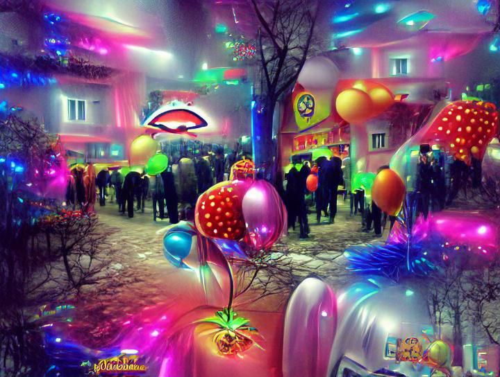 Surreal New Year Party With Glowing Neon Lights