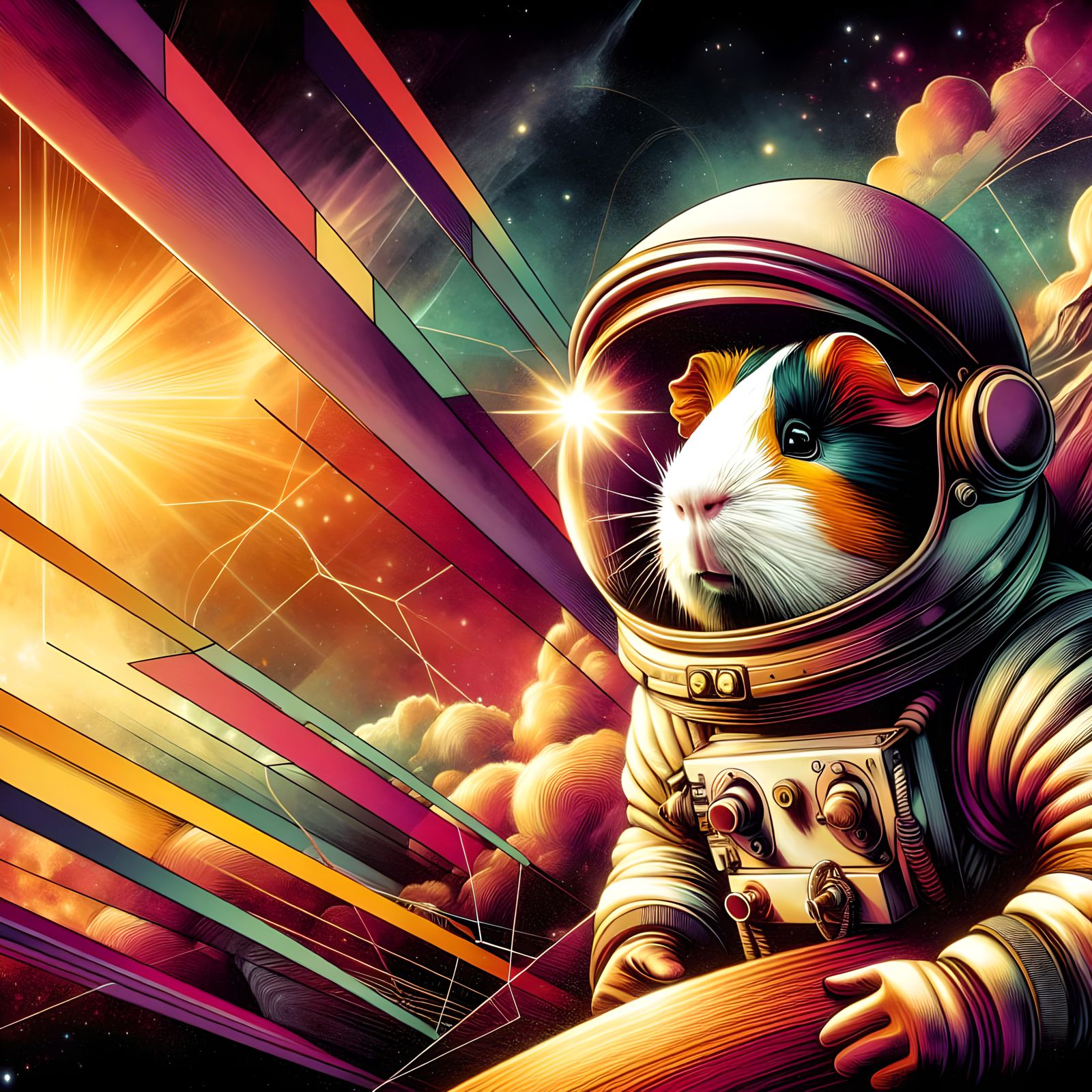 Guinea Pig in Spacesuit: Aetherpunk Geometric Space Art