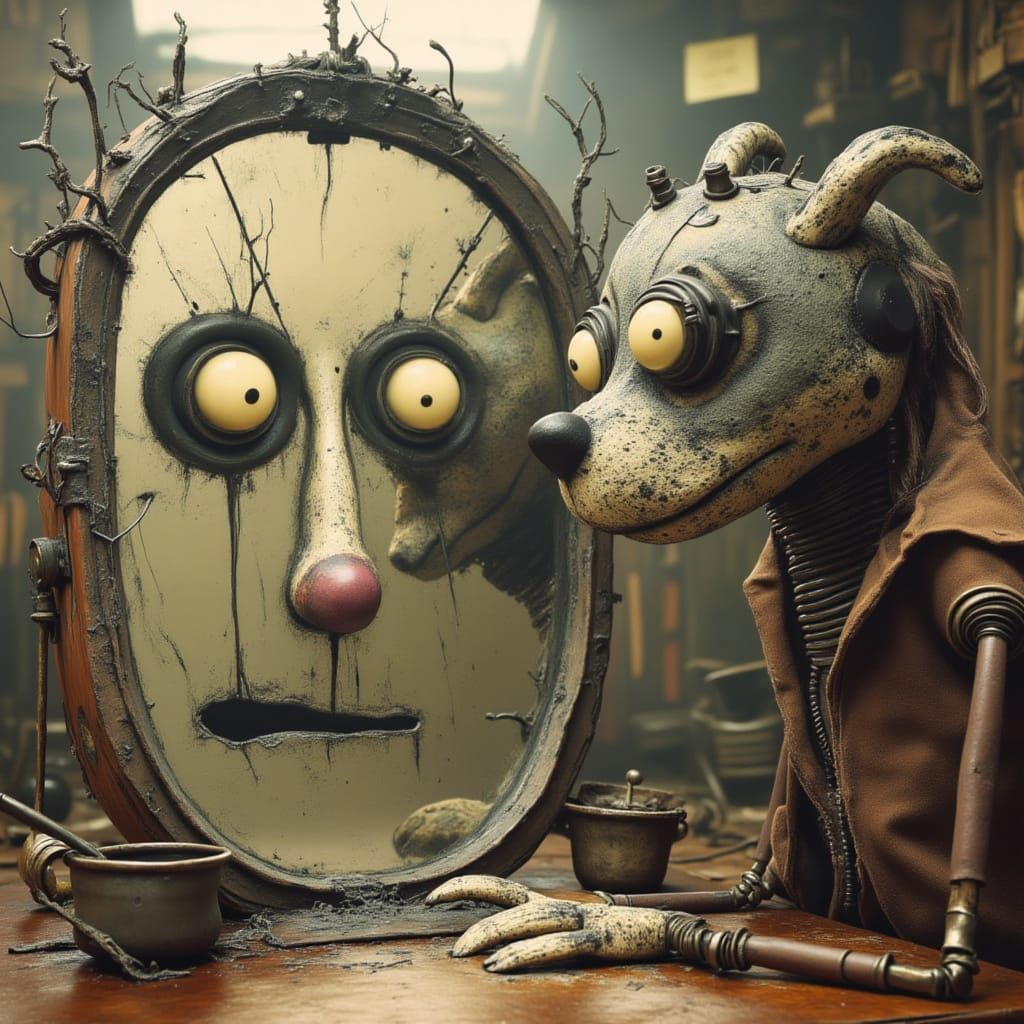 Surreal Smashed Fedora Dog in Melting Oil Landscape