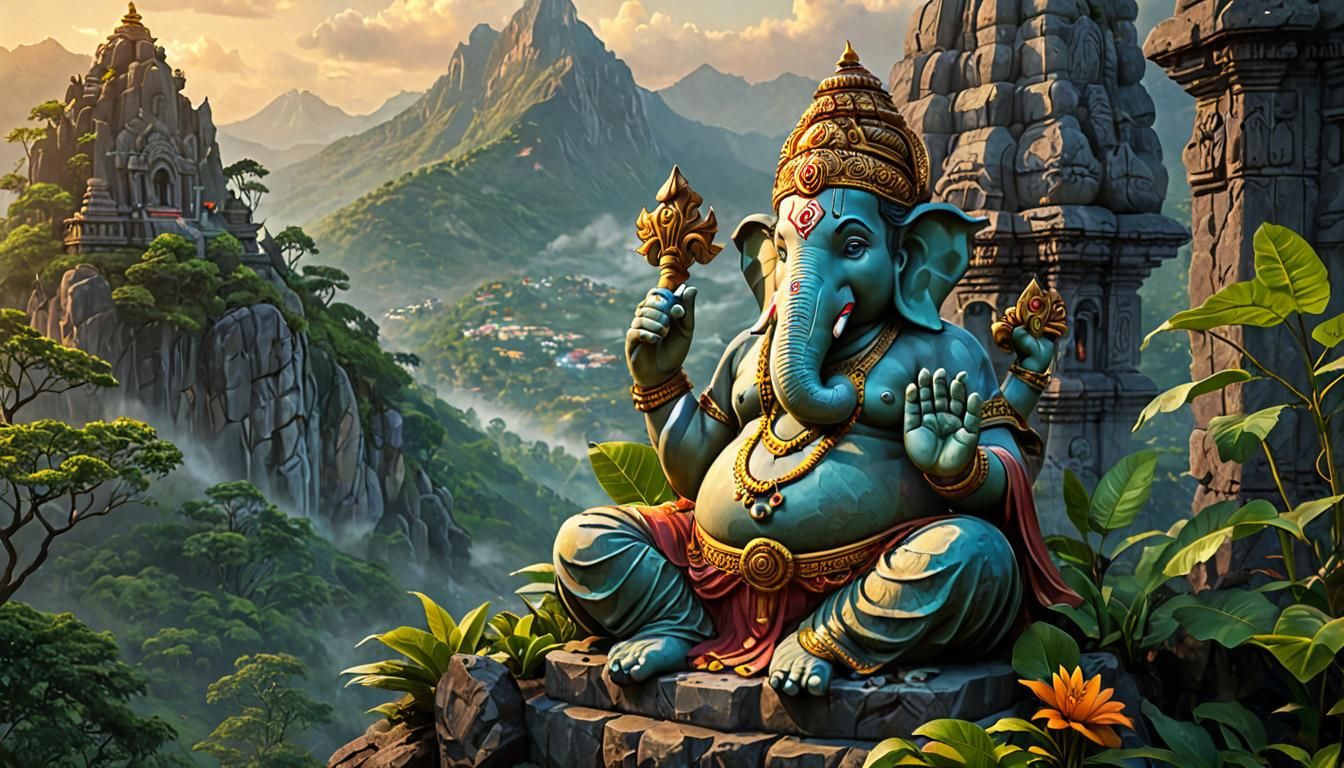 Lord Ganesha Idol in Mountain Temple, Bastar Art