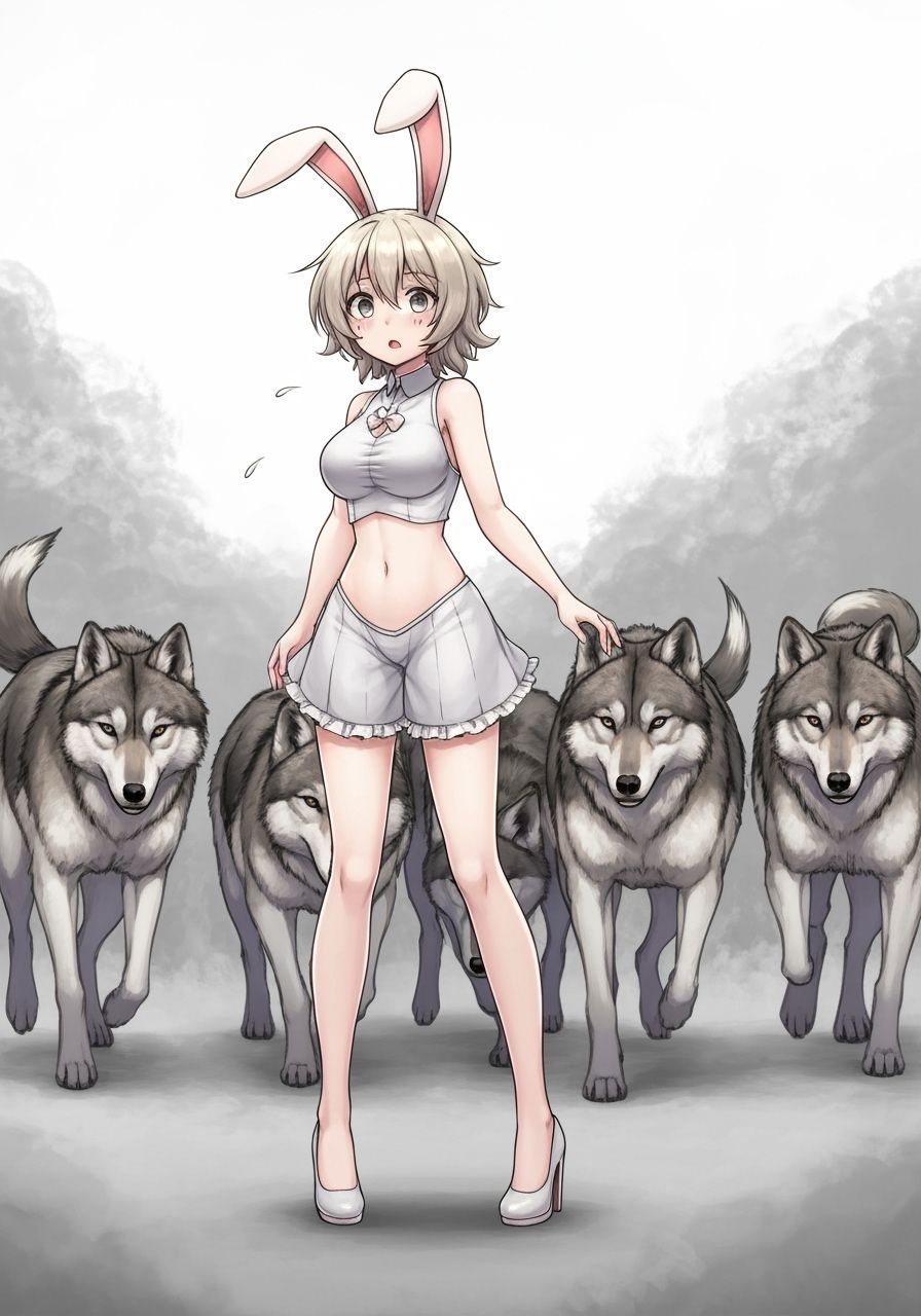 Anime Bunnygirl Surrounded by Wolves