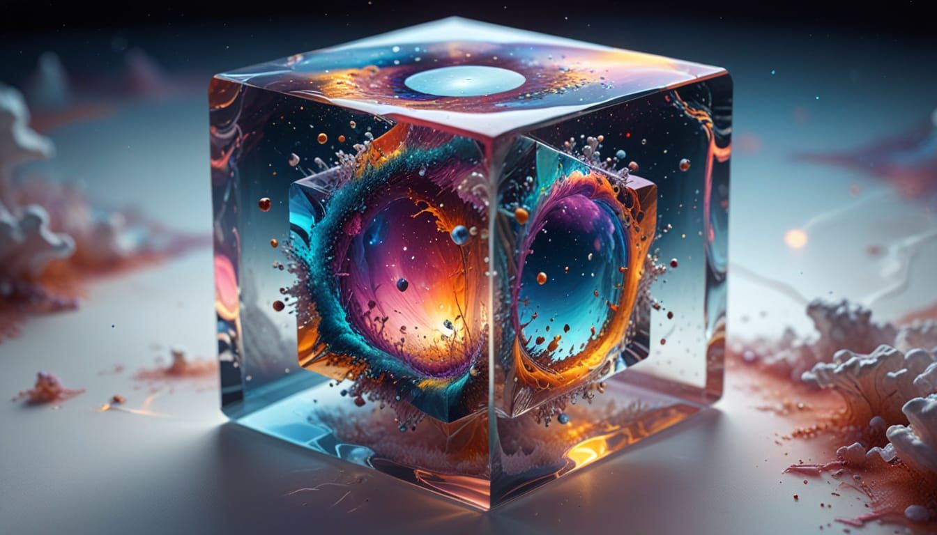Surrealistic Cosmic Universe in Glass Cube