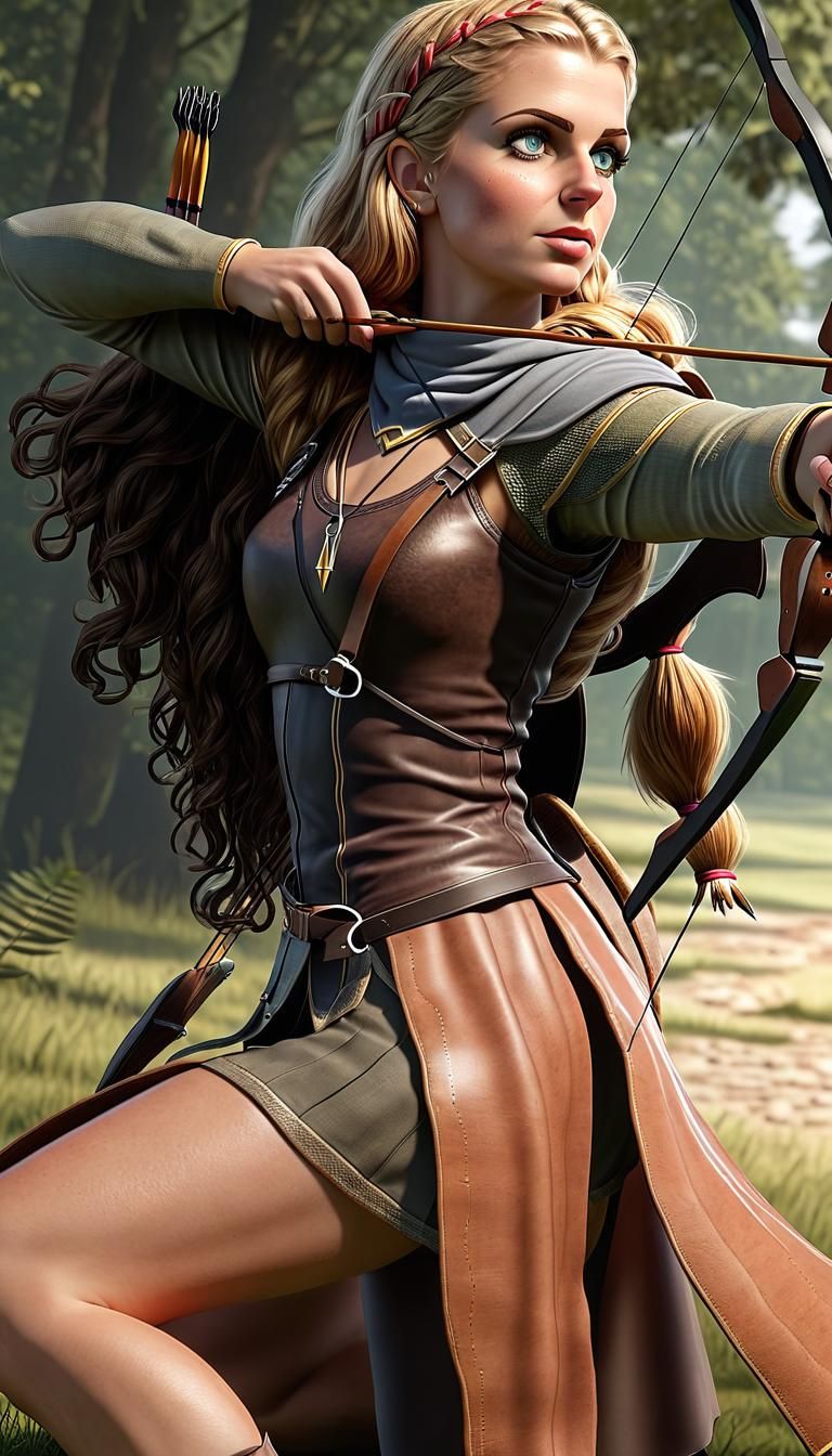 Female Archer with Long Bow and Arrows