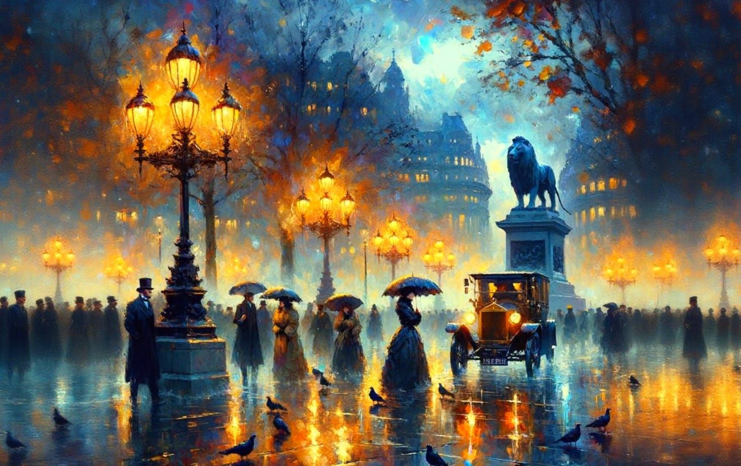Rainy Victorian London Dusk Impressionist Painting