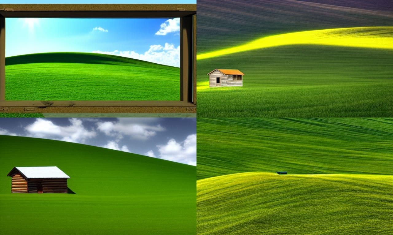 Photorealistic Cabin on Grassy Hill - Liminal Space