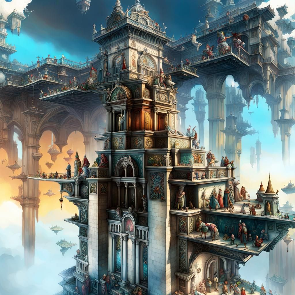 Aztec Ceremonial Site by Water, Surreal Art