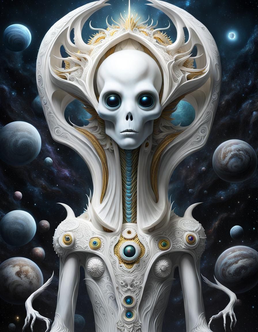 Alien-Ghost Haunting Hubble Cosmos in Biopunk Style