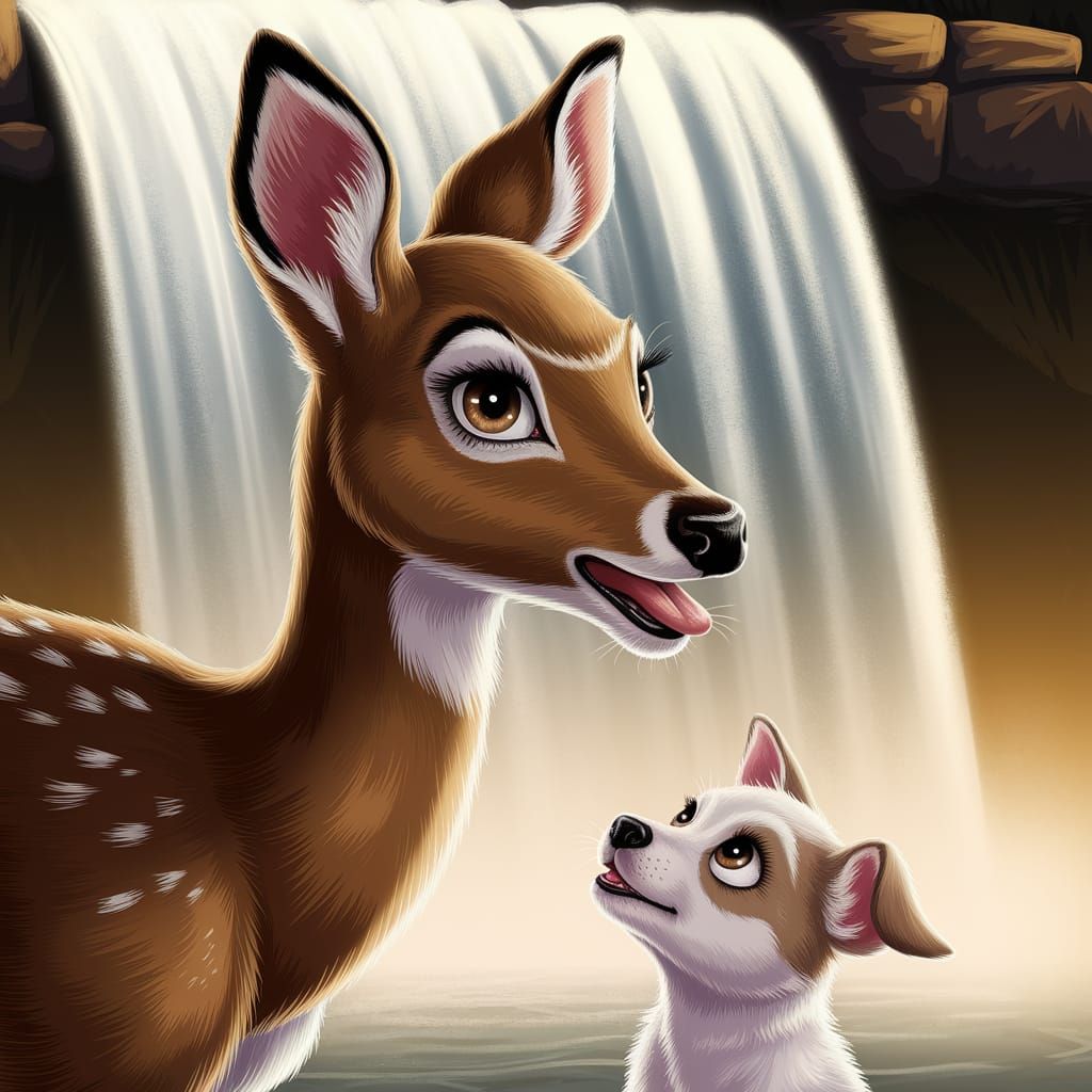 Deer and Puppy in Golden Light