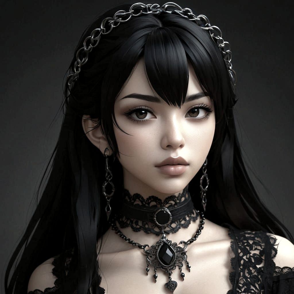 Gothic Anime Portrait of Latina with Long Black Hair