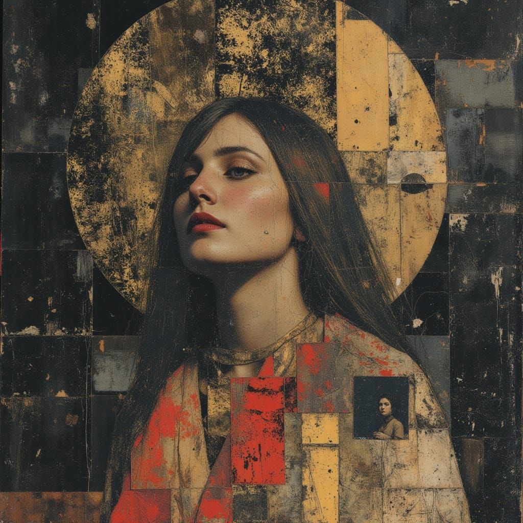 Religious Icon of Saint in Photographic Collage Style