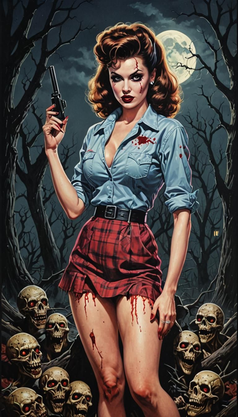 Retro 80s Horror Pinup Illustration
