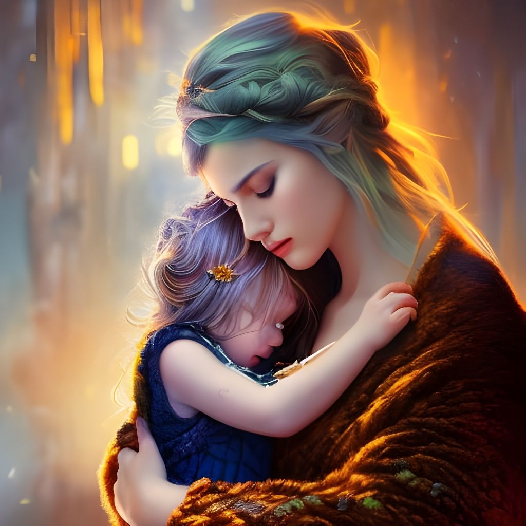Mother and Child in Detailed Digital Art