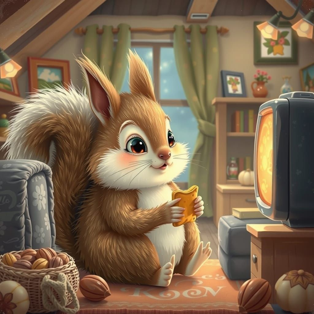 Adorable Squirrel Enjoys Cozy Evening at Home