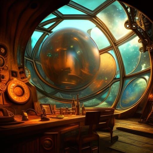 Steampunk Universe in Glass Sphere, Detailed Concept Art