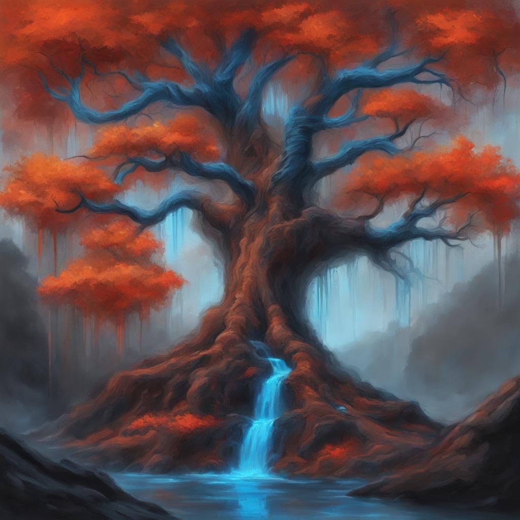 Haunted Tree by Neon Waterfall: Fantasy Digital Painting