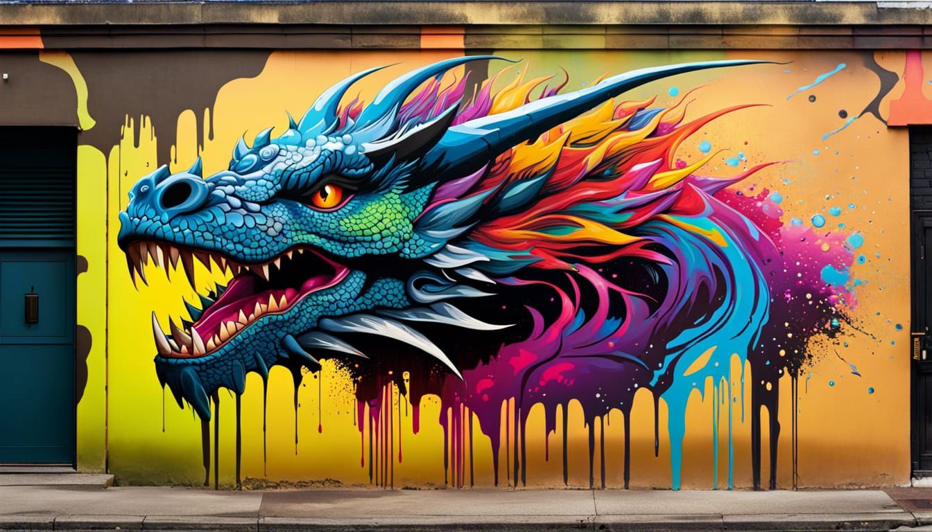 Graffiti Dragon Head in Street Art Style
