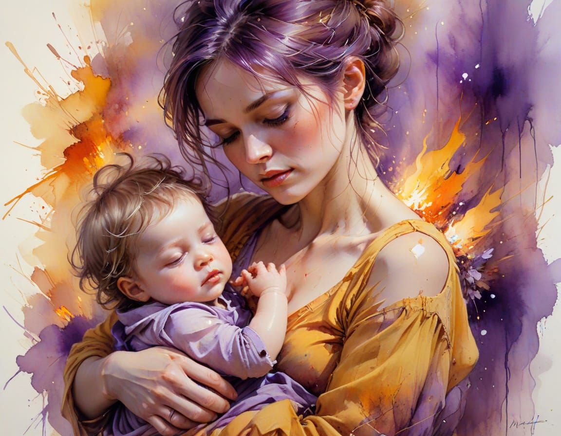 Mother's Gentle Love by Warm Firelight