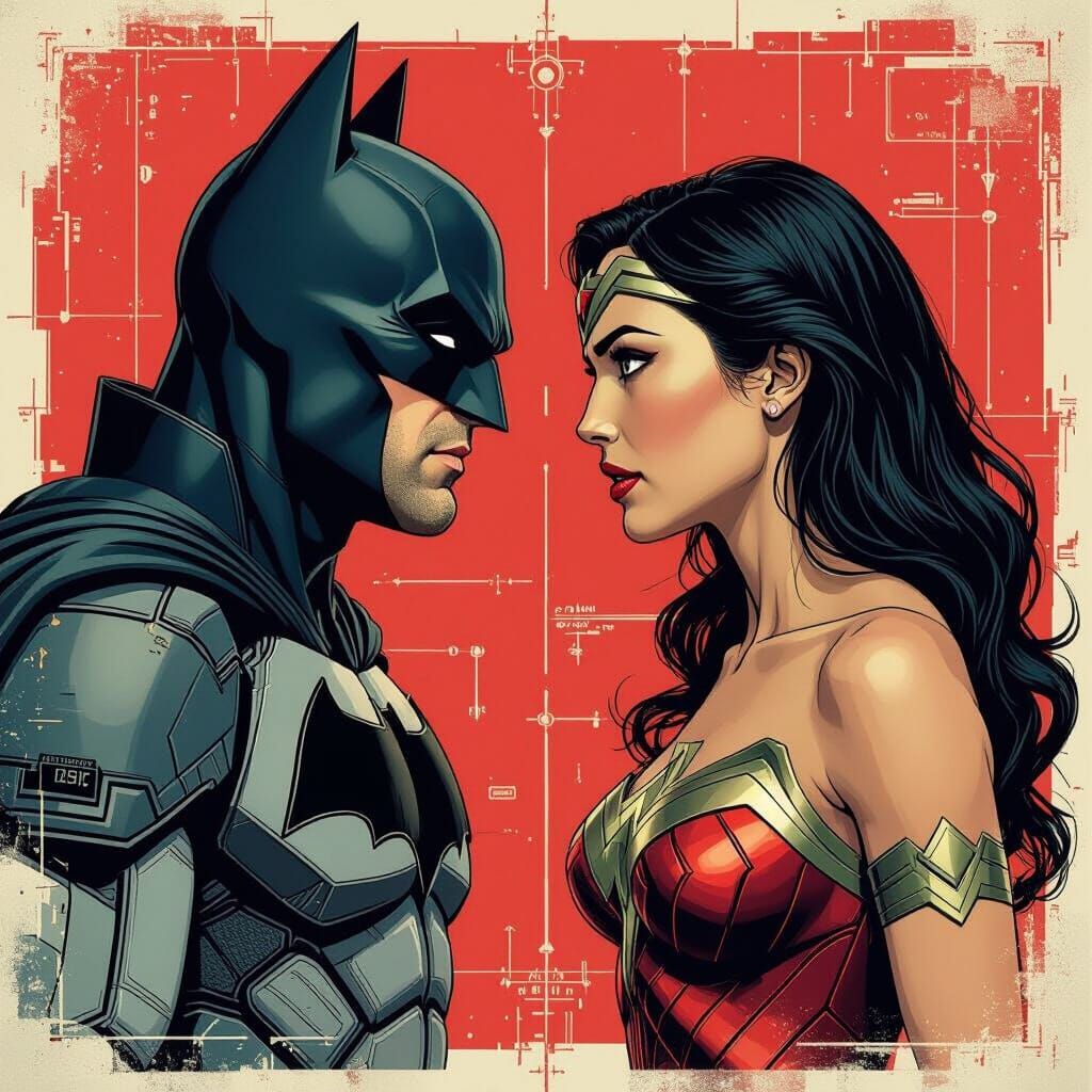 Batman and Wonder Woman: Tense Face-Off in Technical Art Sty...