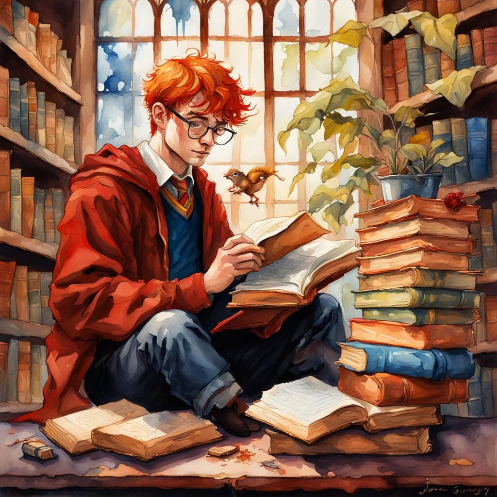 Hogwarts Student with Mouse in Watercolor Splash Art