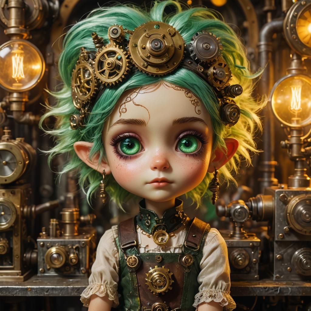 Steampunk Pixie Portrait with Brass Details