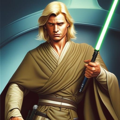 Elegant Blonde Jedi Knight in Comic Book Art