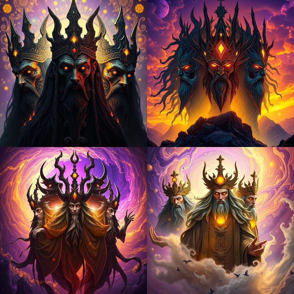 Mythic Deity-Kings of Another Universe in Hyperrealistic Dar...