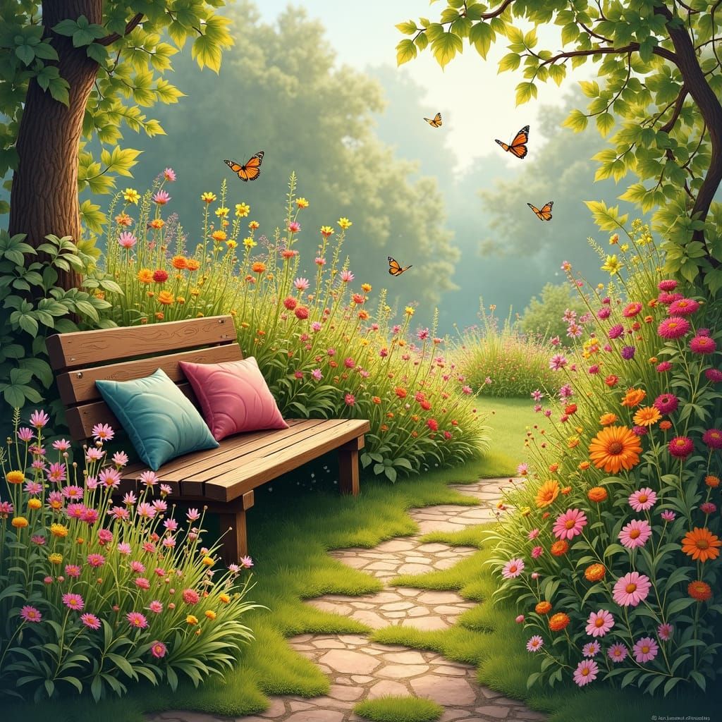 Wildflower Garden in Warm, Earthy Impasto Style