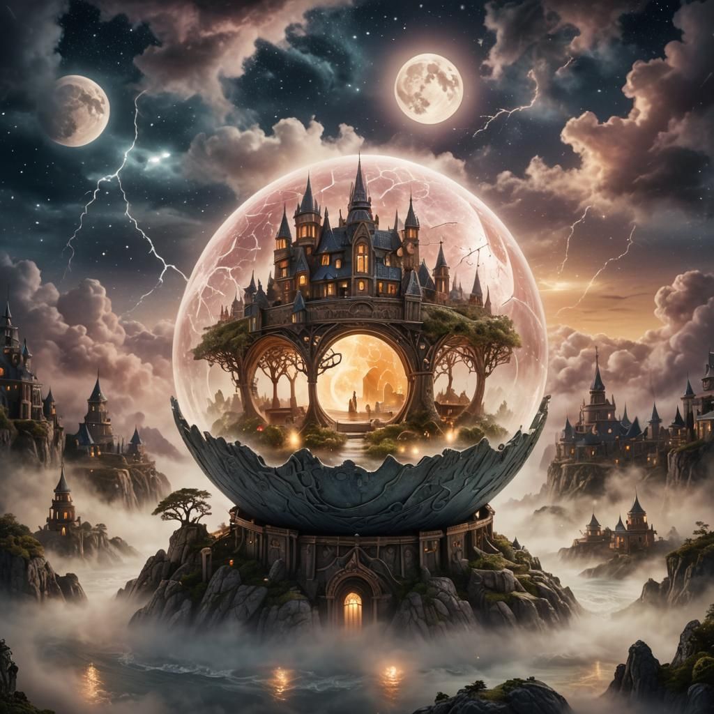 A miniature fantasy world carved into a magical sphere. In t...