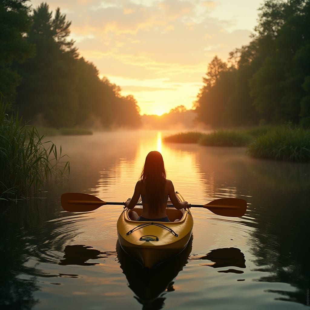 Serene Kayaking at Sunset: Lush Marshlands & Golden Light