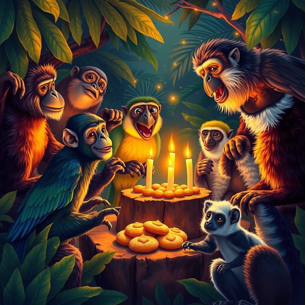Wild Jungle Hanukkah Celebration in Vibrant Hyperrealism