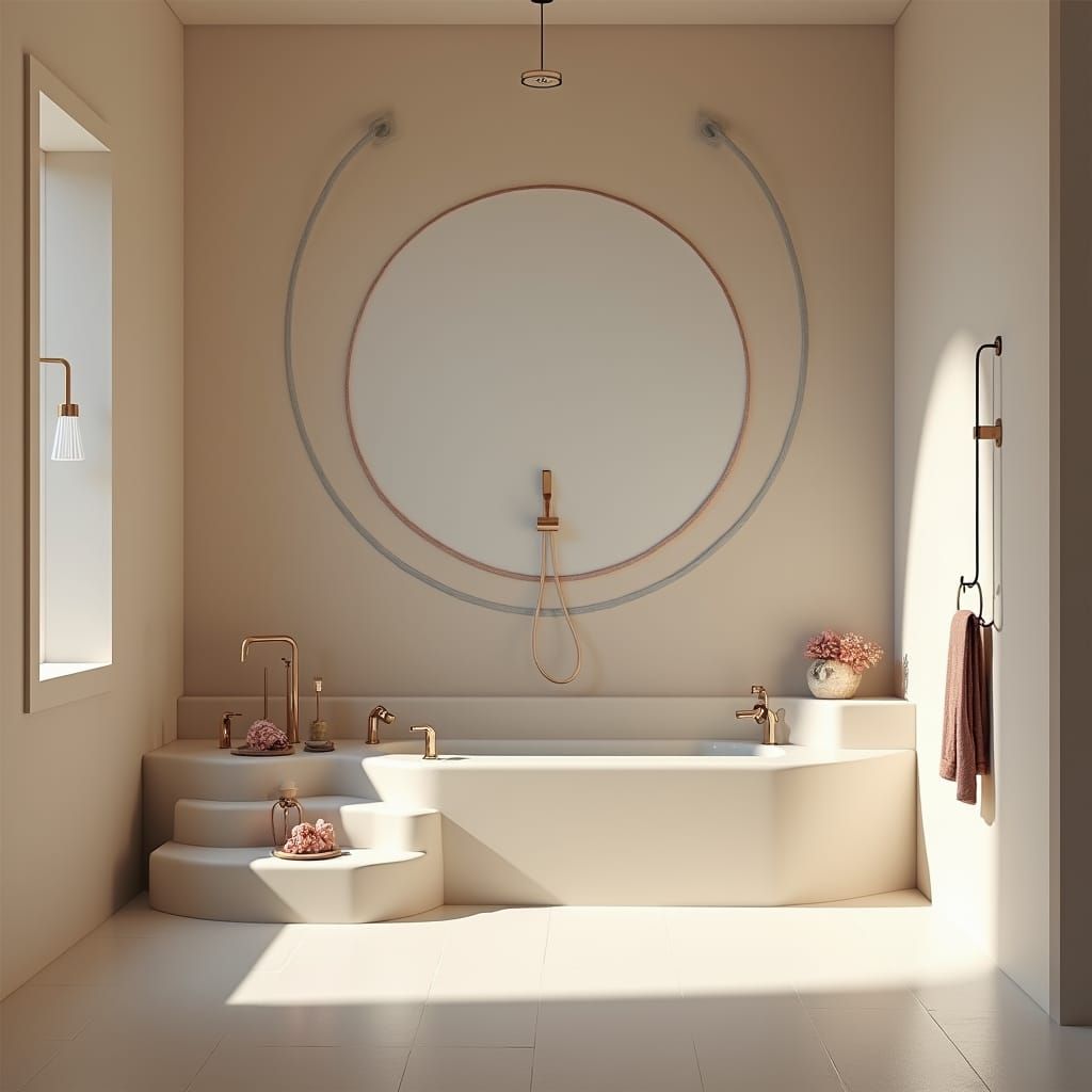 Minimalist 3D Bathroom Display with Doka Metals