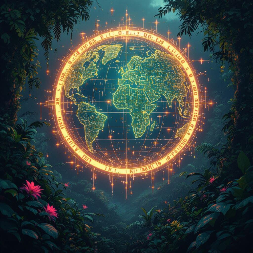 Celestial Map Over Jungle in Digital Surrealism